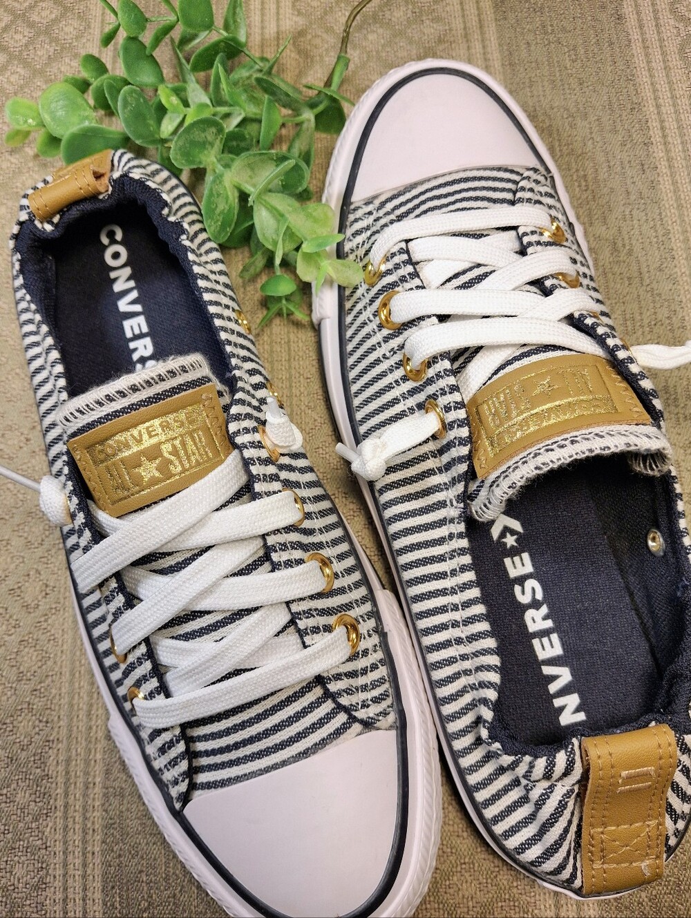 NWOT Converse Gold Shoreline Herringbone Slip On Sneakers - Picture 2 of 15